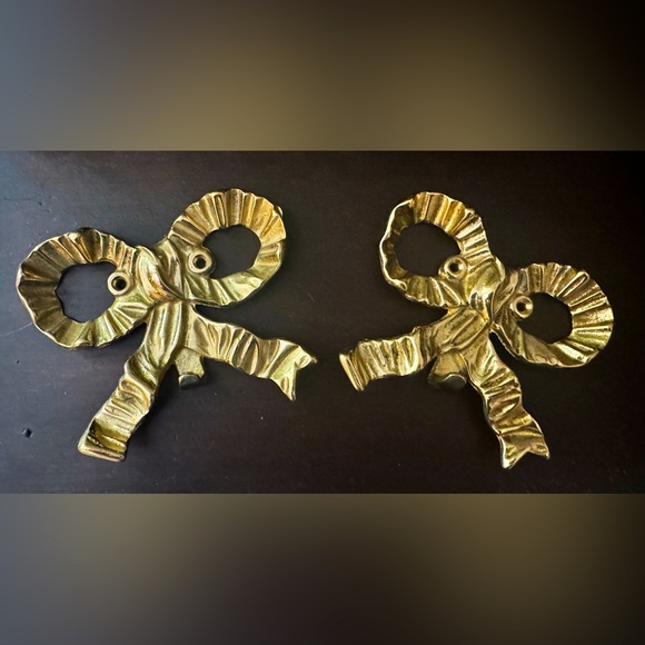 Vintage Solid Brass Bow Hooks-Pair